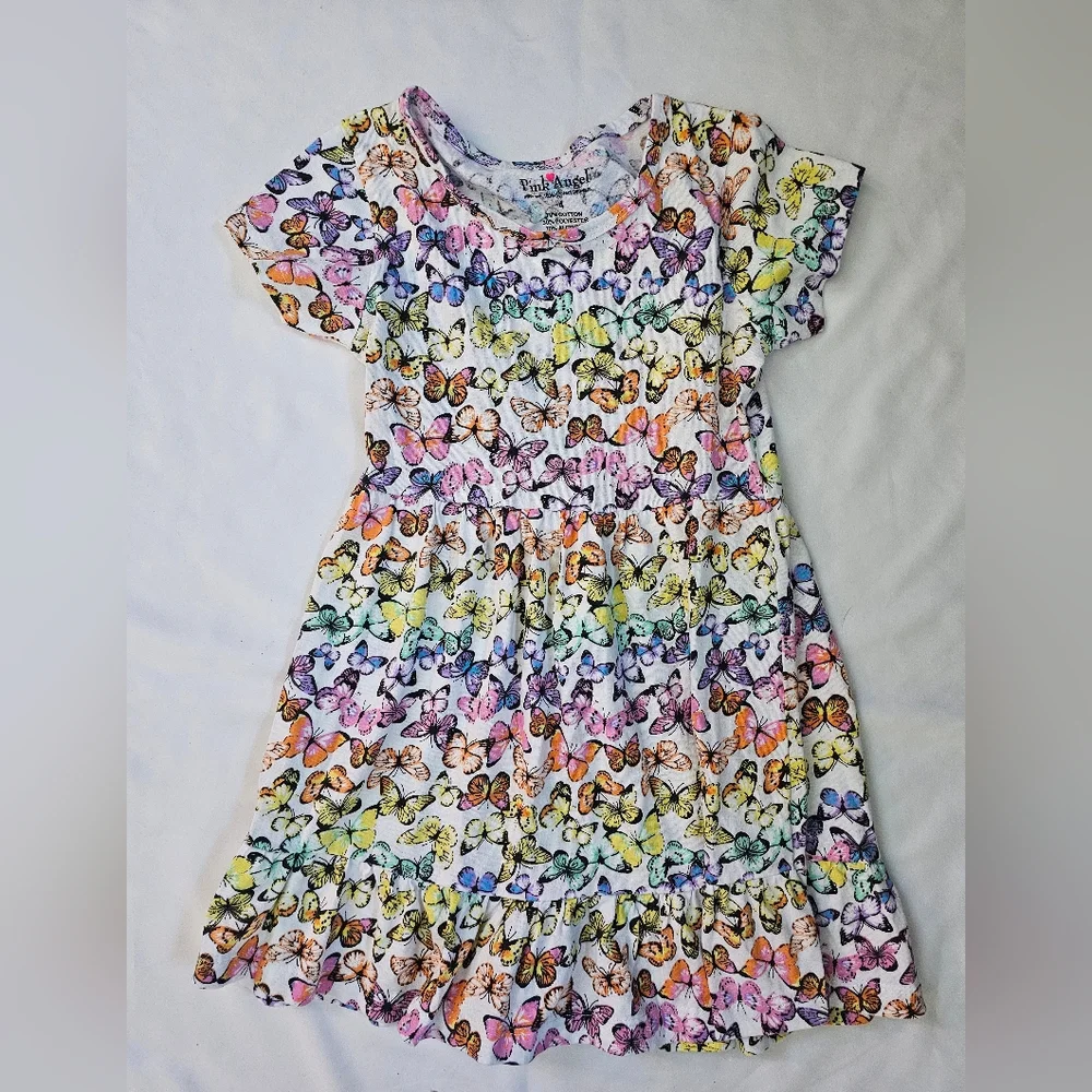 Set Of Two Kids Dresses- Colorful Butterfly and Orange Ruffle- Size 4